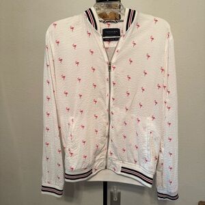 Cactus Man Ricky Singh Lightweight Flamingo Zip White Bomber Jacket Men Size M